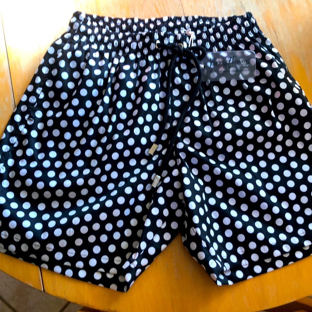 Kenny Flowers Black and White Polka Dot Swim Trunks